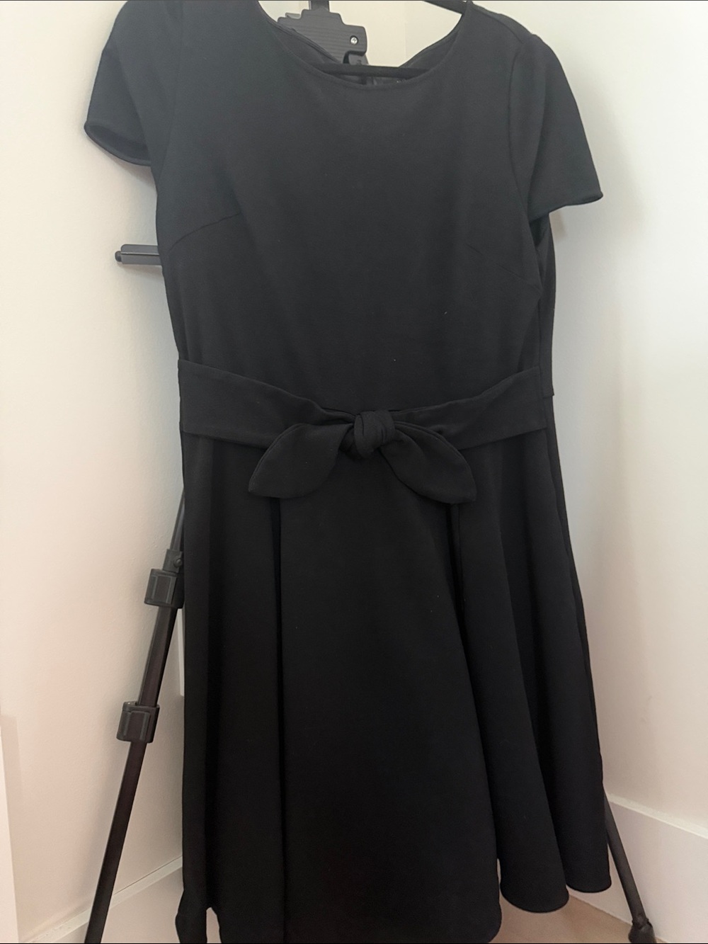 kate spade Black Short-Sleeve Fit-and-Flare Dress with Waist Tie